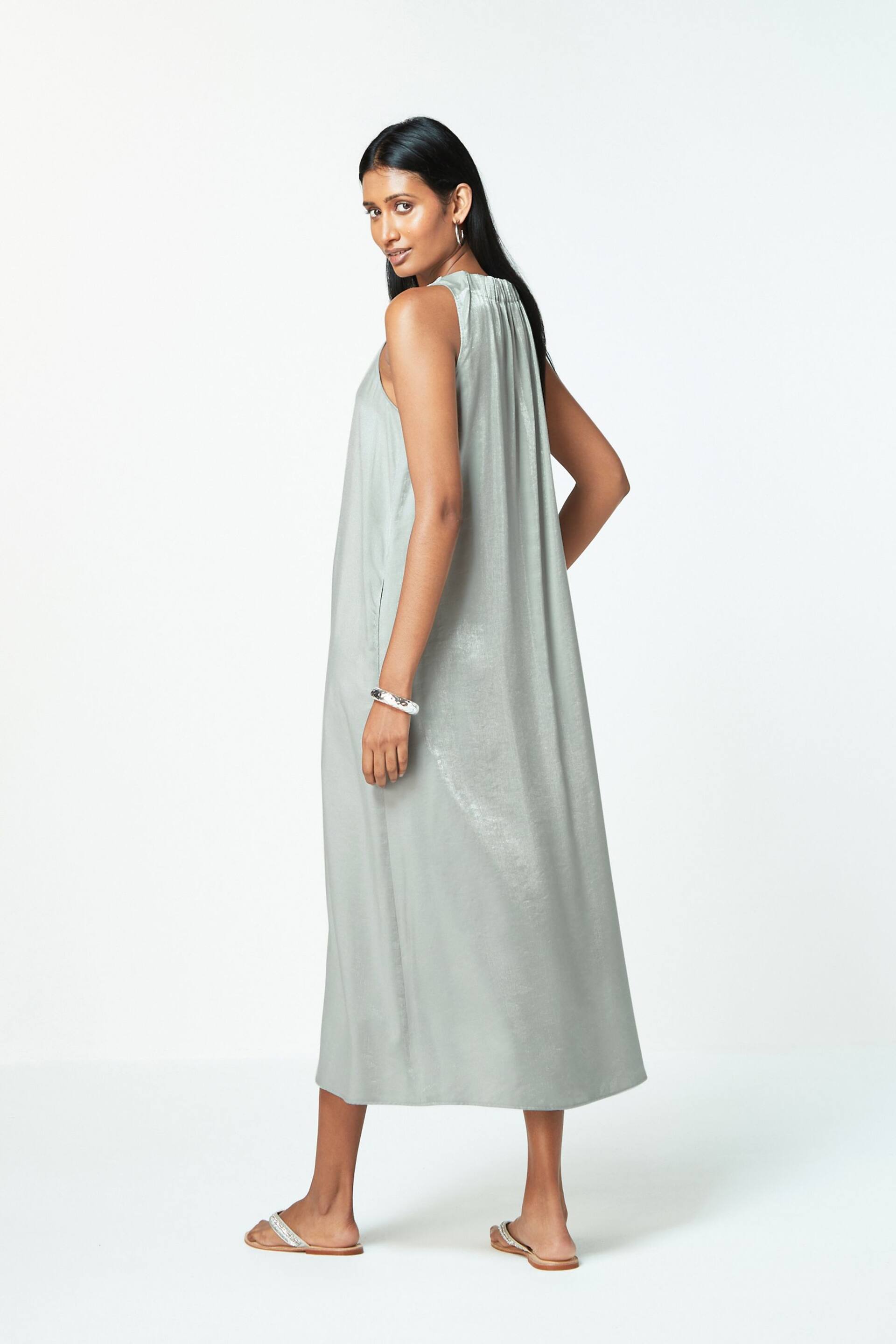 Silver Sleeveless Column V-Neck Midi Dress - Image 4 of 8