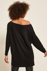 Friends Like These Black Petite Soft Jersey Long Sleeve Slash Neck Tunic Top - Image 2 of 4