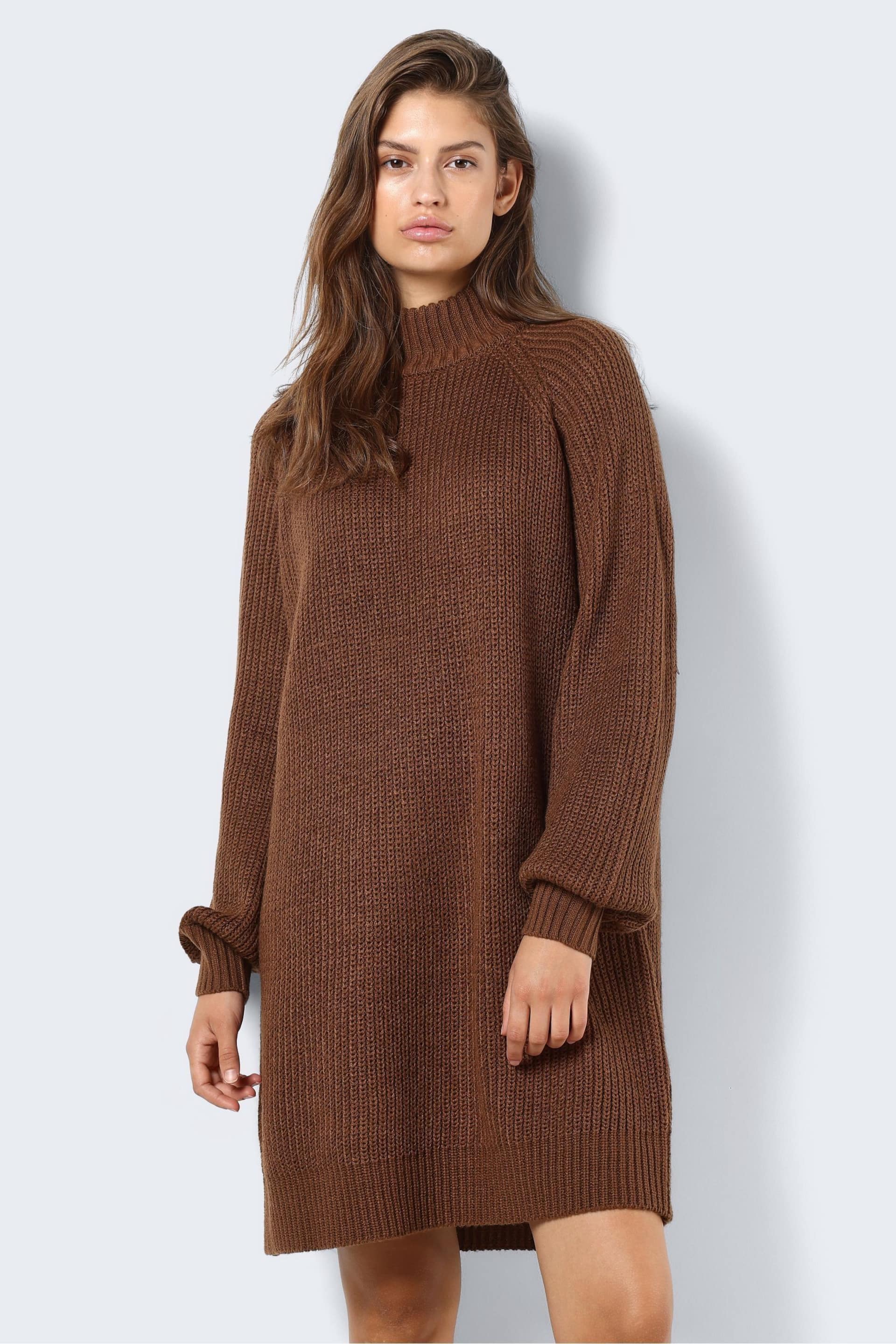 NOISY MAY Brown High Neck Knitted Jumper Dress - Image 1 of 5