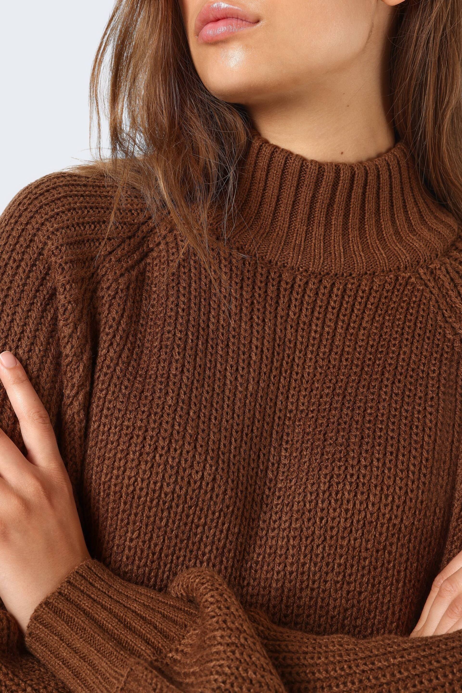 NOISY MAY Brown High Neck Knitted Jumper Dress - Image 4 of 5