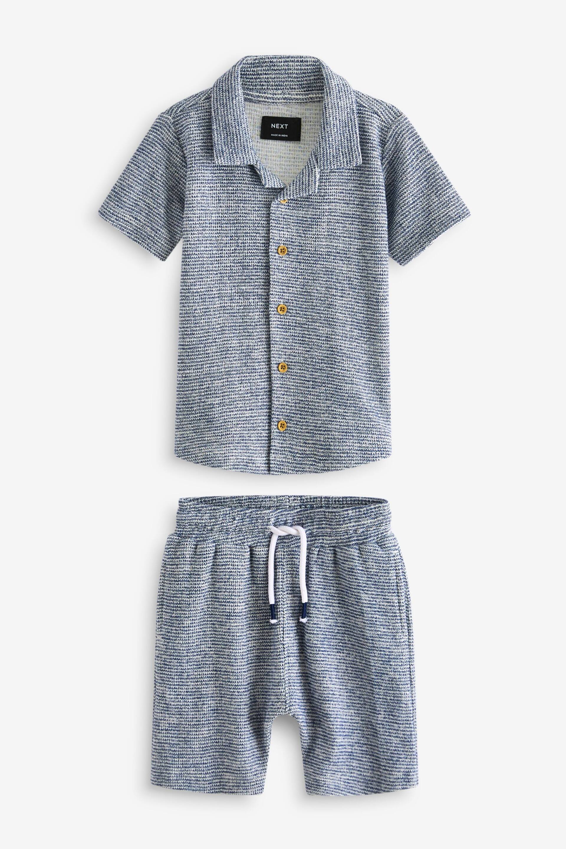 Blue/White Short Sleeve Pattern Shirt and Shorts Set (3mths-7yrs) - Image 4 of 6