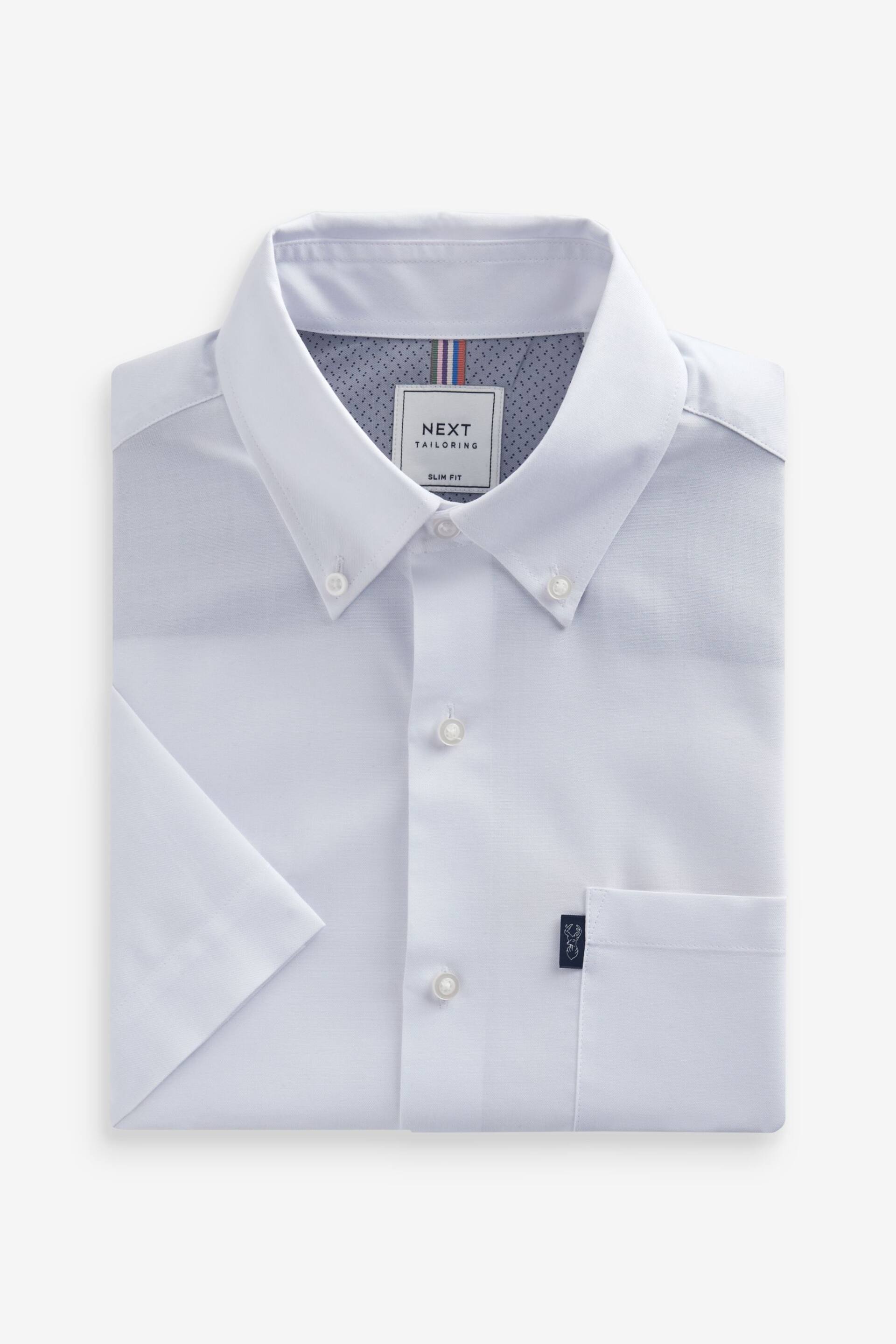 White Slim Fit Short Sleeve Easy Iron Button Down Oxford Shirt - Image 5 of 7