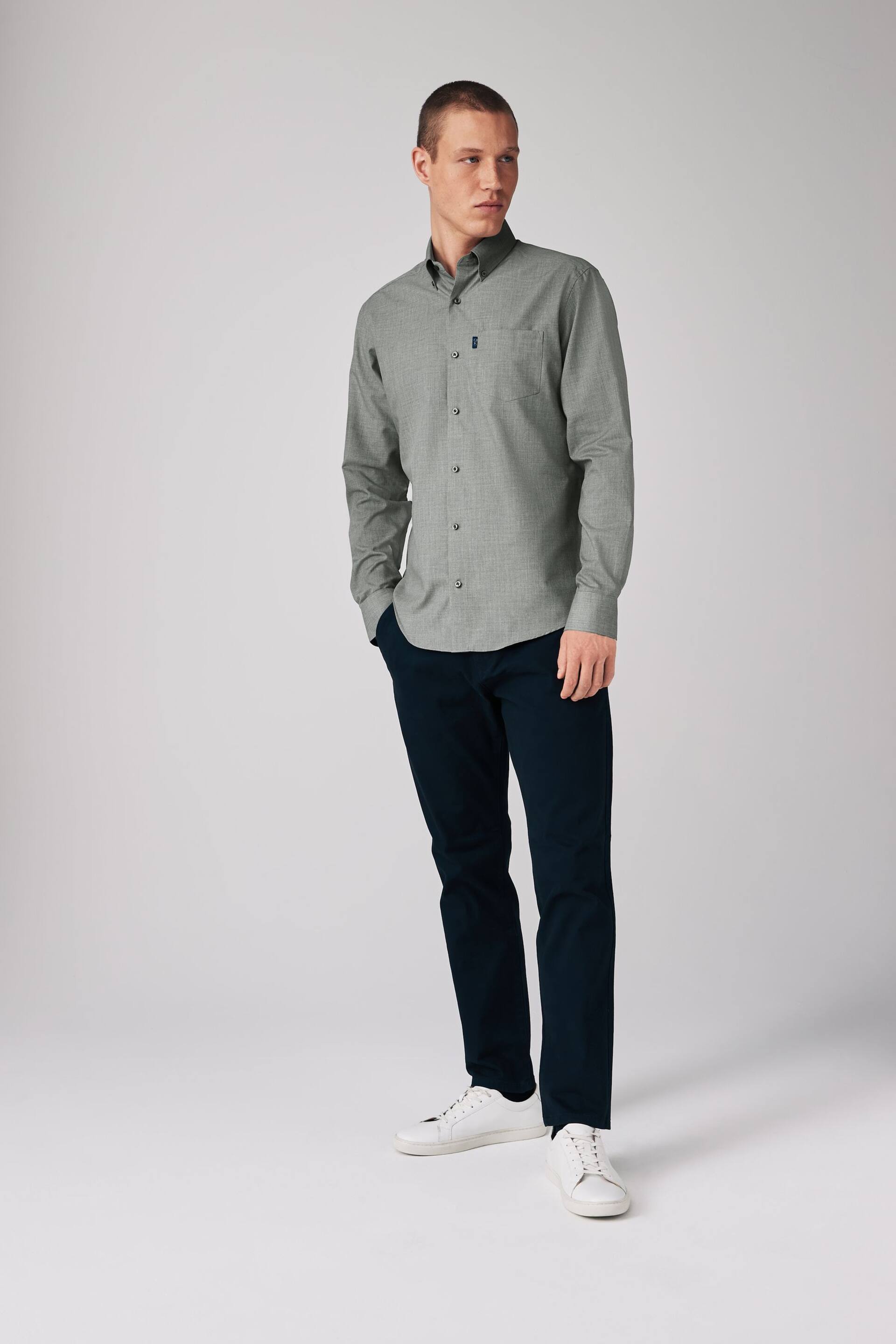 Grey Marl Regular Fit Easy Iron Button Down Oxford Shirt - Image 2 of 6