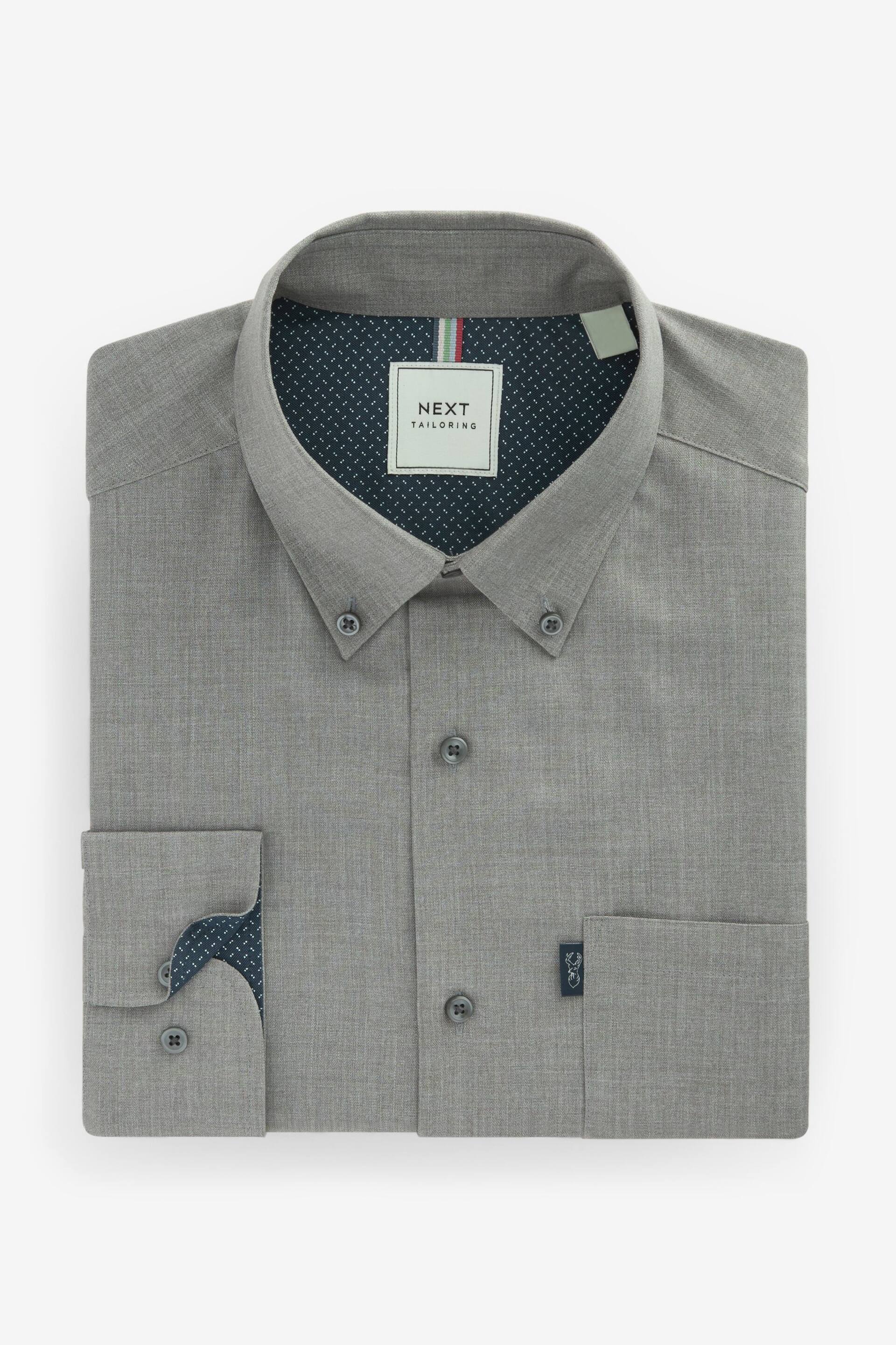 Grey Marl Regular Fit Easy Iron Button Down Oxford Shirt - Image 4 of 6