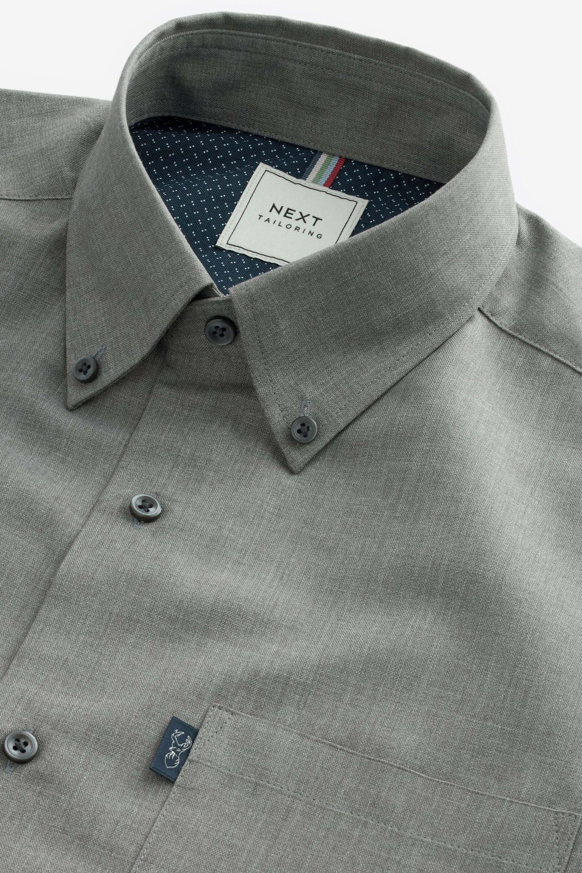 Grey Marl Regular Fit Easy Iron Button Down Oxford Shirt - Image 5 of 6