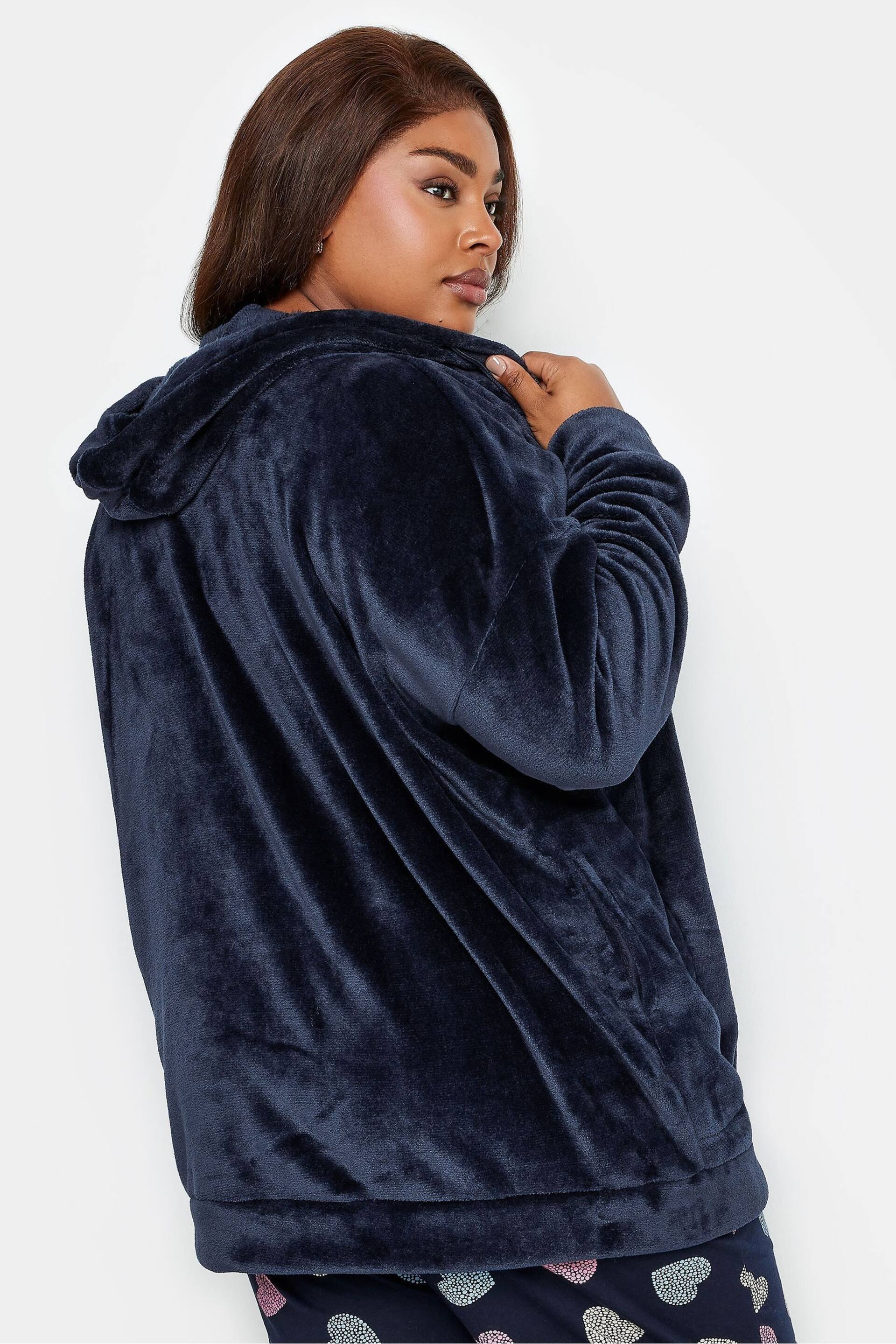 Yours Curve Blue Hooded Zip Through Robe - Image 2 of 6
