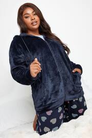 Yours Curve Blue Hooded Zip Through Robe - Image 4 of 6