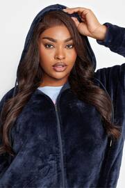 Yours Curve Blue Hooded Zip Through Robe - Image 5 of 6