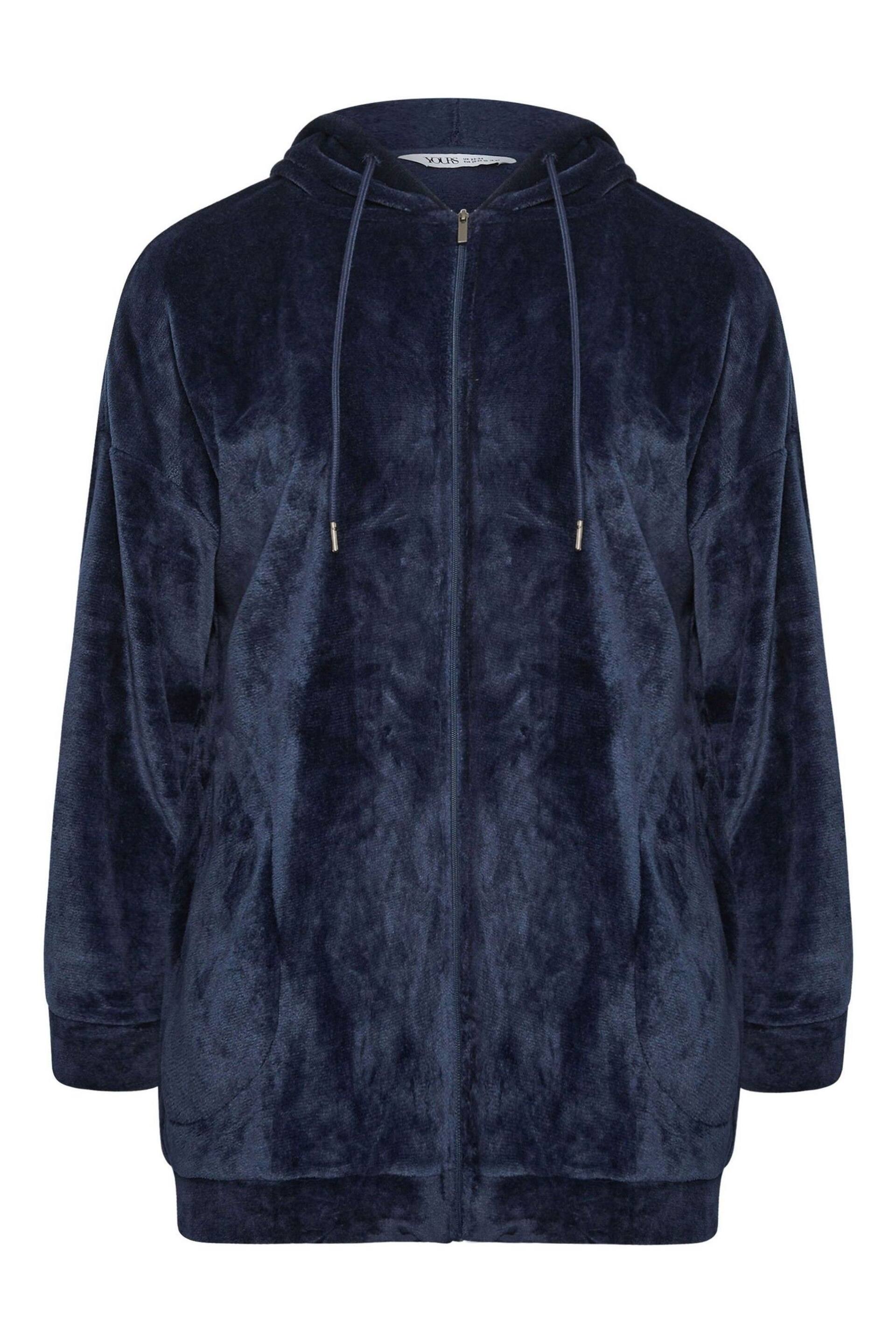 Yours Curve Blue Hooded Zip Through Robe - Image 6 of 6