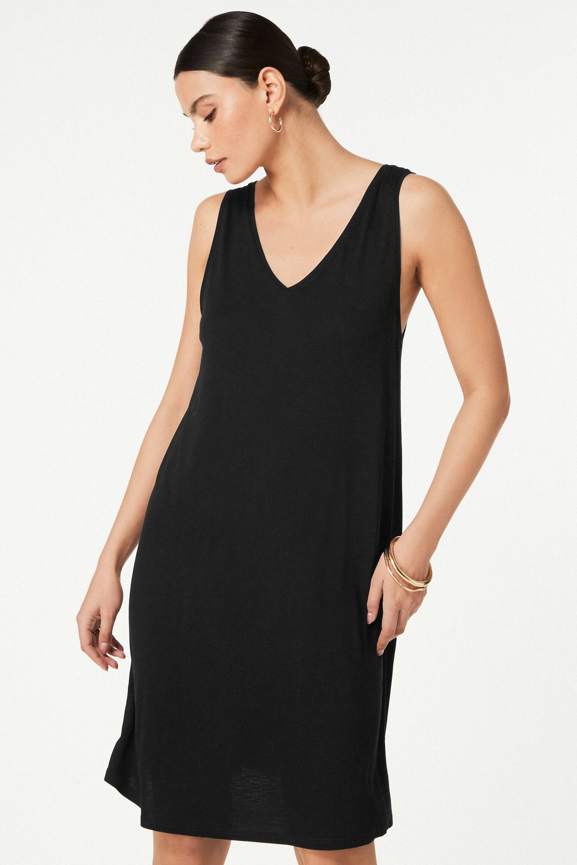 Black Sleeveless Slouch V-Neck Mini Dress - Image 1 of 4