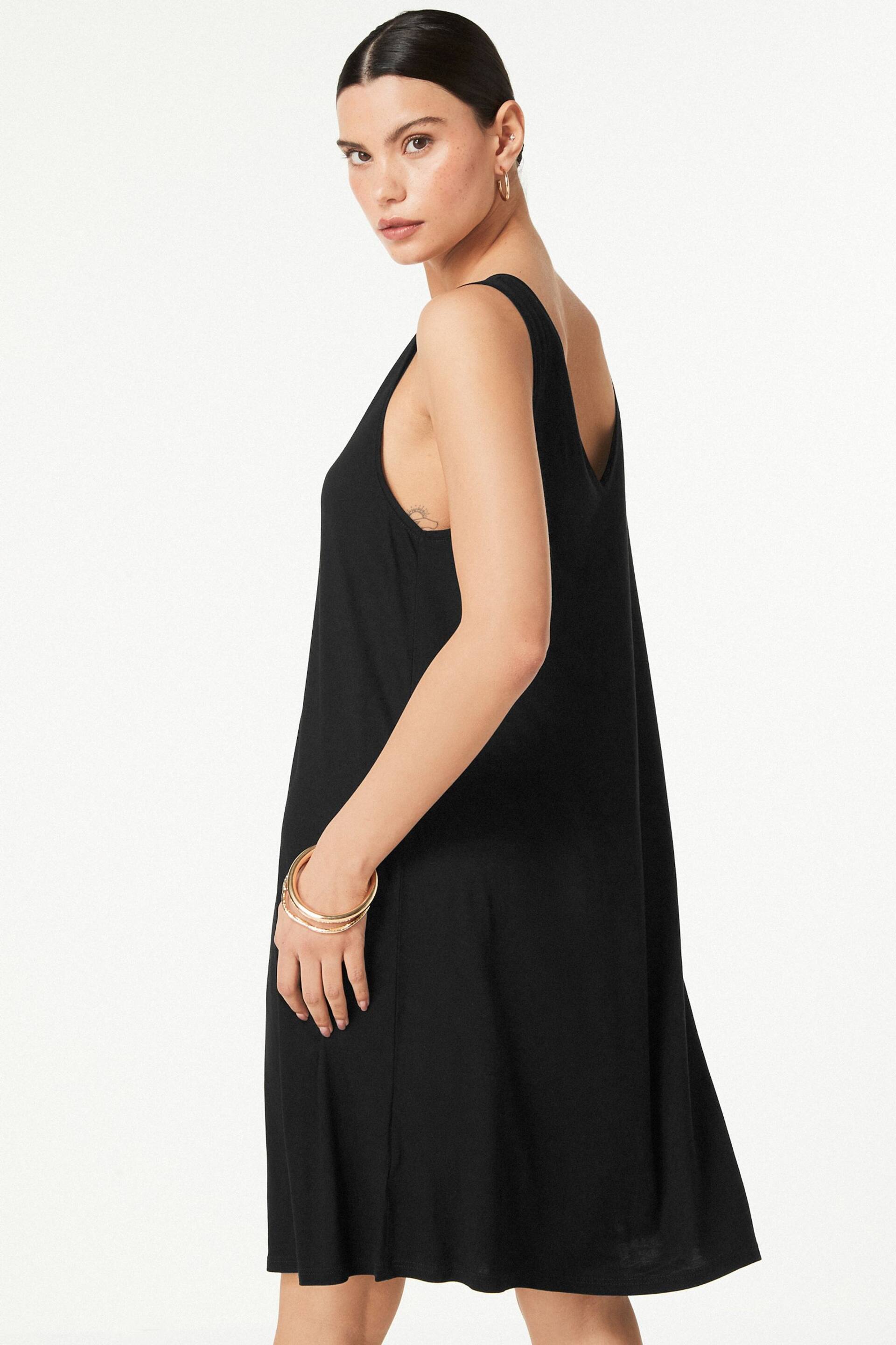 Black Sleeveless Slouch V-Neck Mini Dress - Image 3 of 4