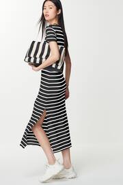 Black/White Ribbed T-Shirt Style Column Maxi Dress With Slit Detail - Image 1 of 7