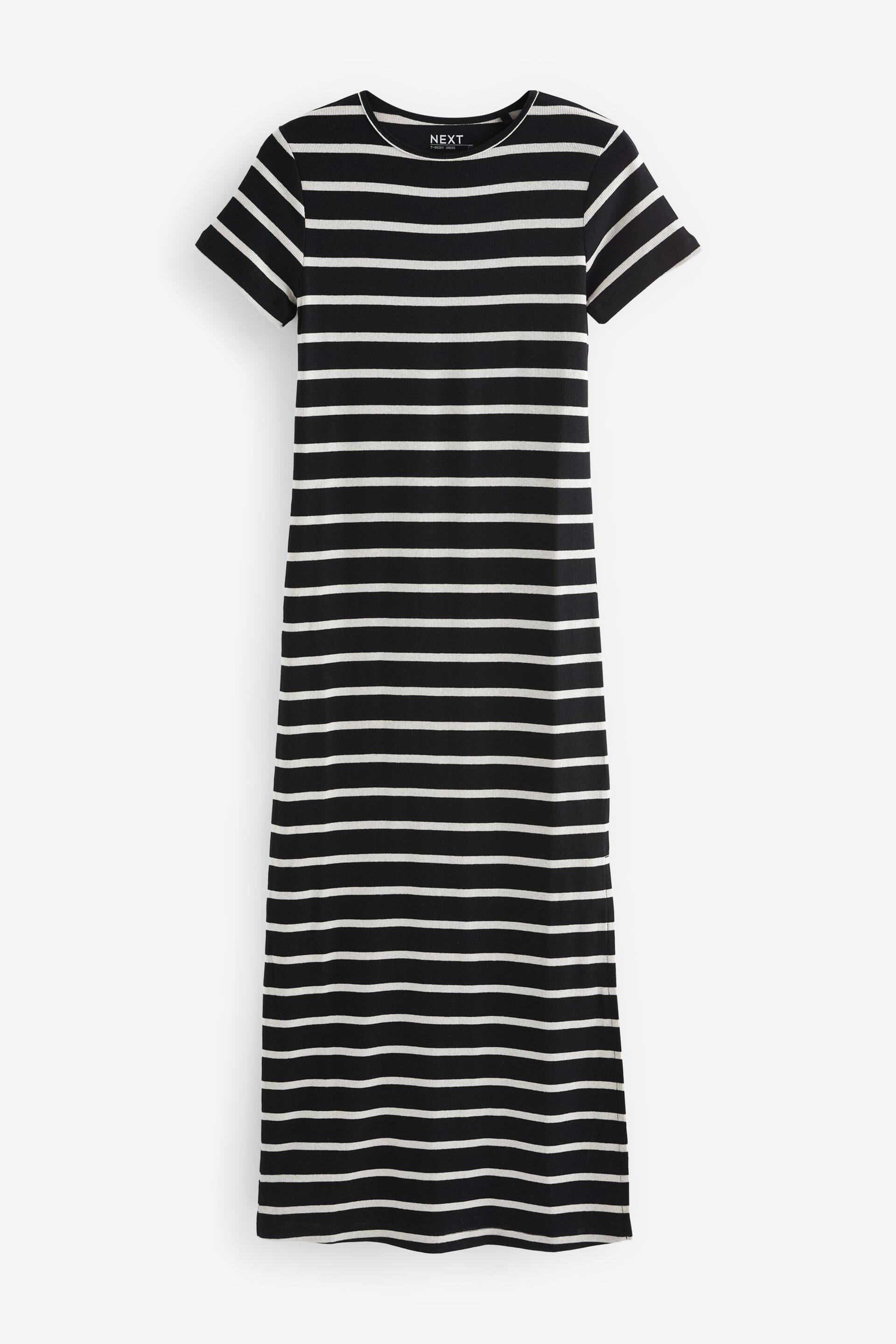Black/White Ribbed T-Shirt Style Column Maxi Dress With Slit Detail - Image 6 of 7