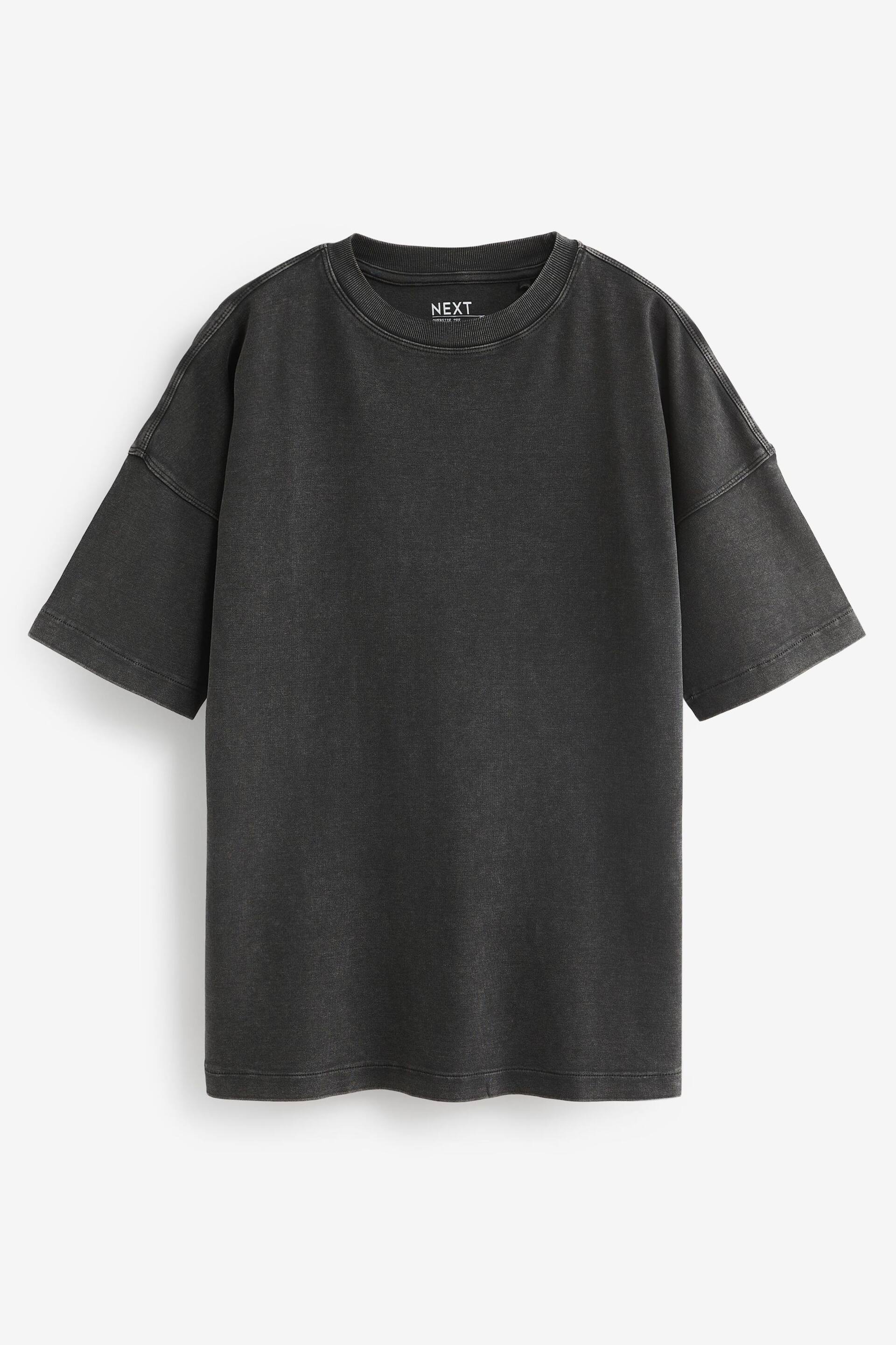 Charcoal Grey 100% Cotton Heavyweight Longline Relaxed Fit Crew Neck T-Shirt - Image 7 of 7