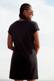 Black 100% Cotton Relaxed V-Neck Capped Sleeve Tunic Dress - Image 2 of 5