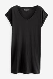 Black 100% Cotton Relaxed V-Neck Capped Sleeve Tunic Dress - Image 4 of 5