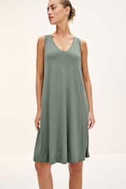 Green Sleeveless Slouch V-Neck Mini Dress - Image 1 of 4