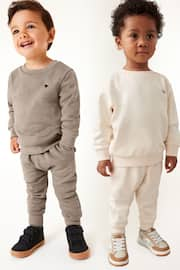 Stone/Cream 2 Pack Sweatshirt and Jogger Set (3mths-7yrs) - Image 1 of 7