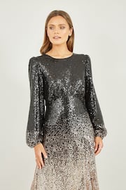 Yumi Black Sequin Ombre Long Sleeve Midi Dress - Image 3 of 5