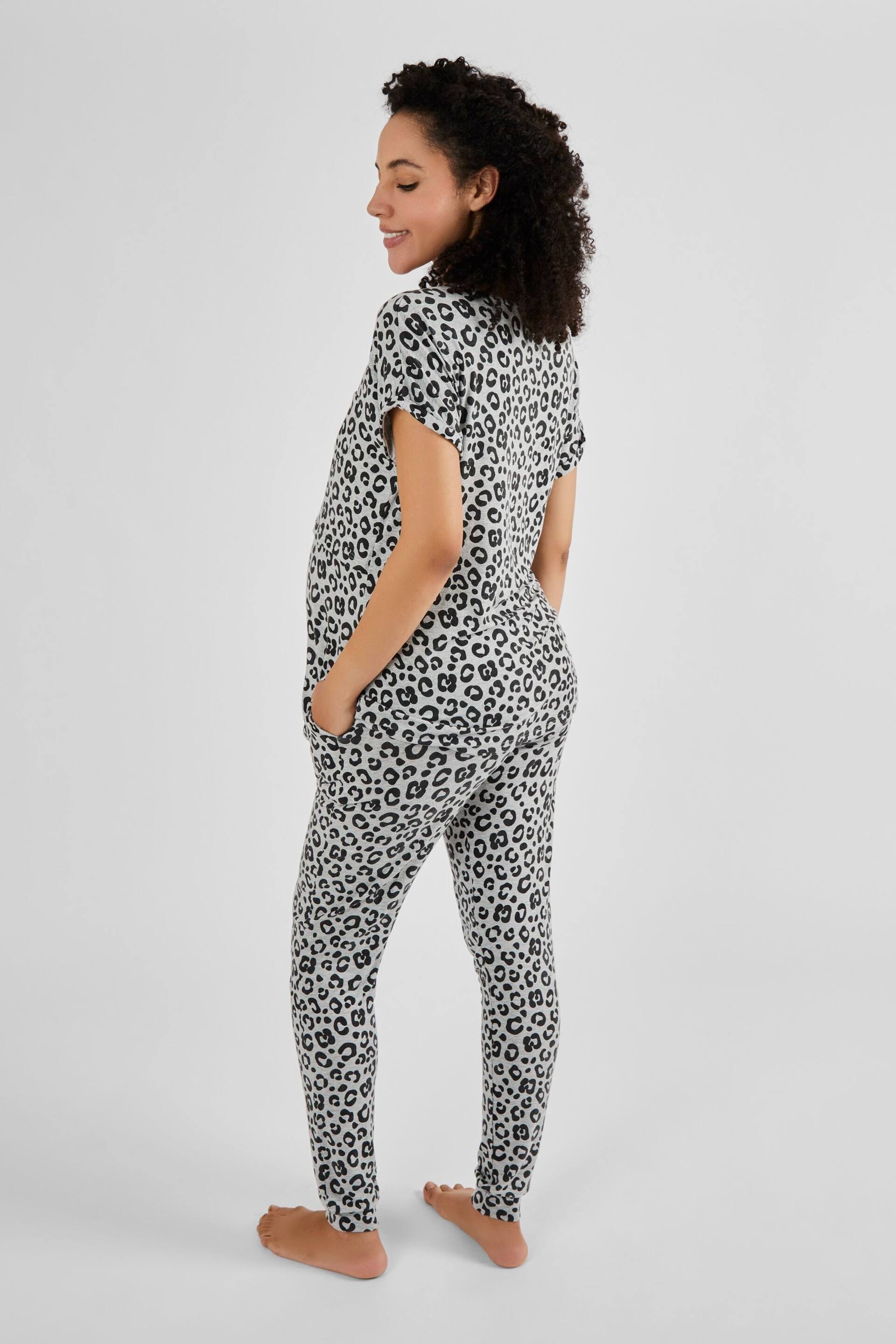 JoJo Maman Bébé Grey Animal Print Maternity & Nursing Pyjamas Set - Image 2 of 6