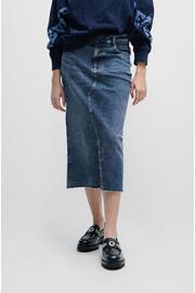 BOSS Mid Blue Slim Fit Stretch Midi Denim Skirt - Image 2 of 5
