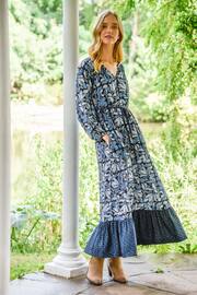 Burgs Womens Blue Penhallow Midi Mix Print Woven Dress - Image 1 of 6