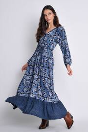 Burgs Womens Blue Penhallow Midi Mix Print Woven Dress - Image 2 of 6