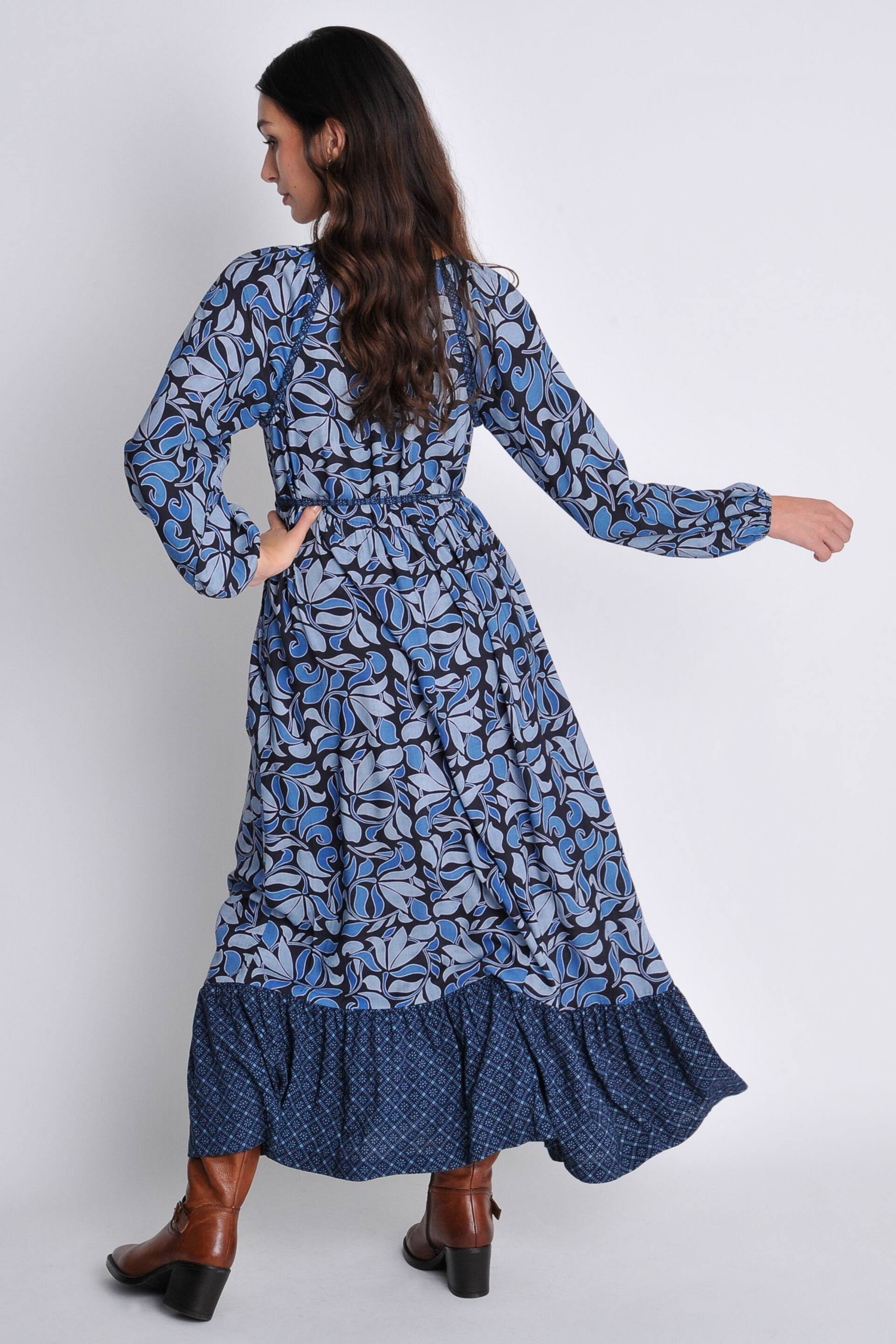 Burgs Womens Blue Penhallow Midi Mix Print Woven Dress - Image 3 of 6