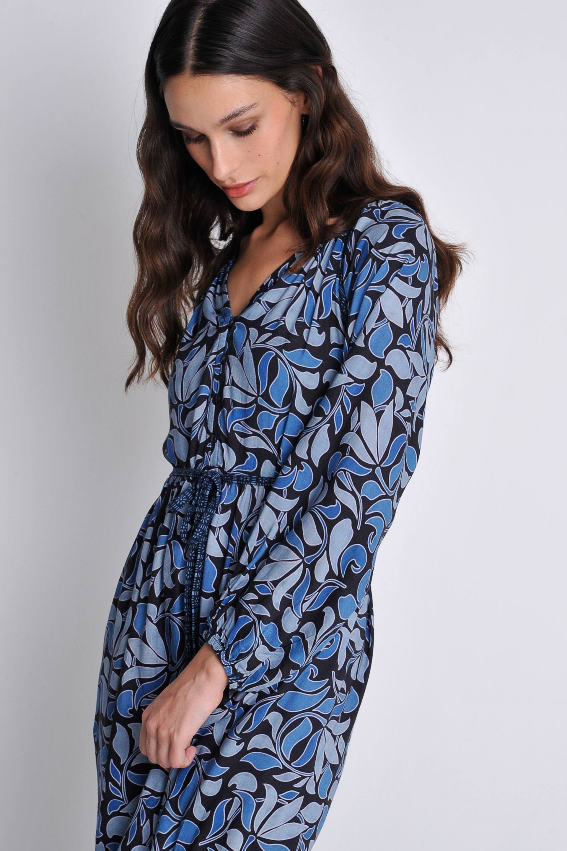 Burgs Womens Blue Penhallow Midi Mix Print Woven Dress - Image 4 of 6