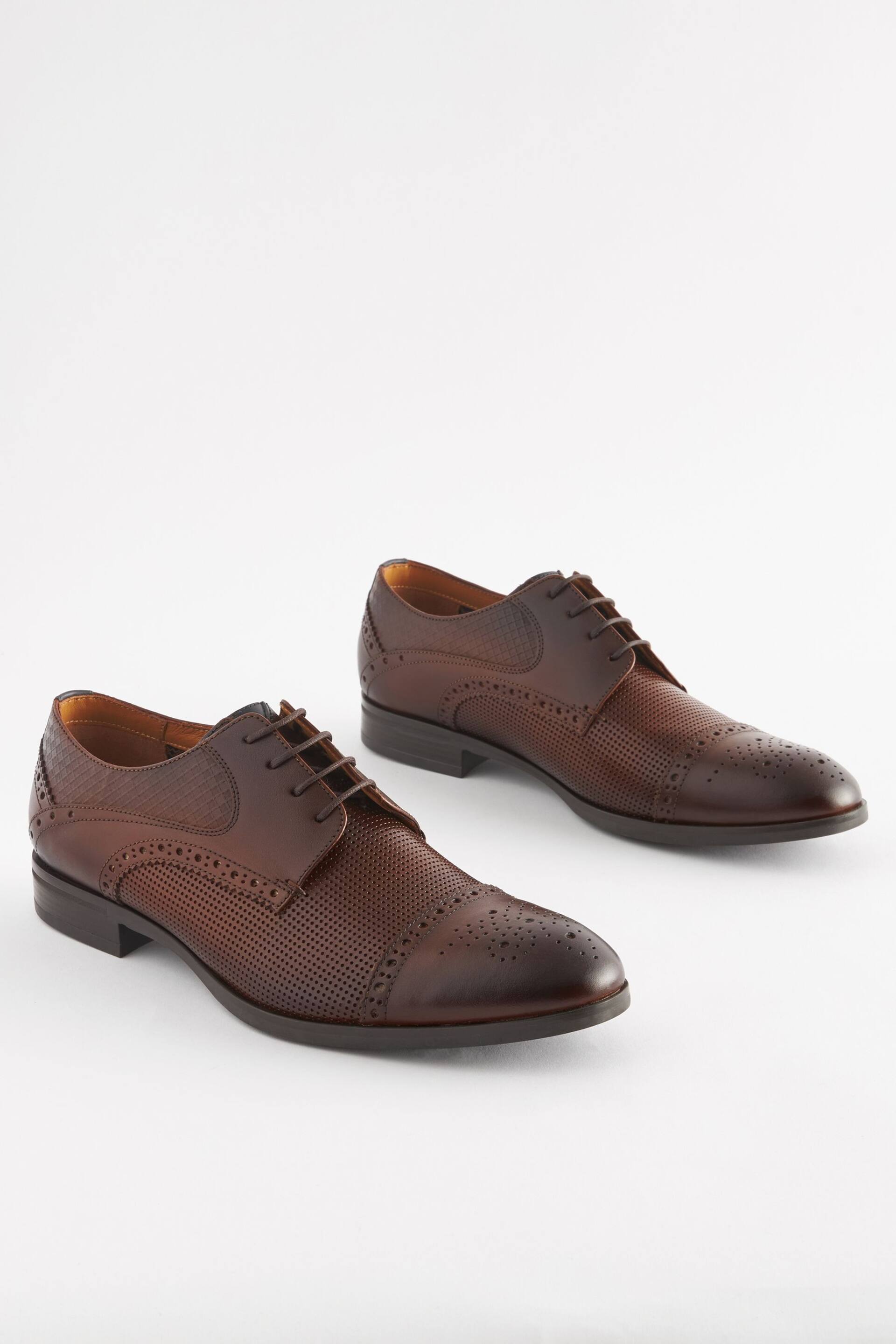 Brown Leather Embossed Brogues Shoes - Image 1 of 7