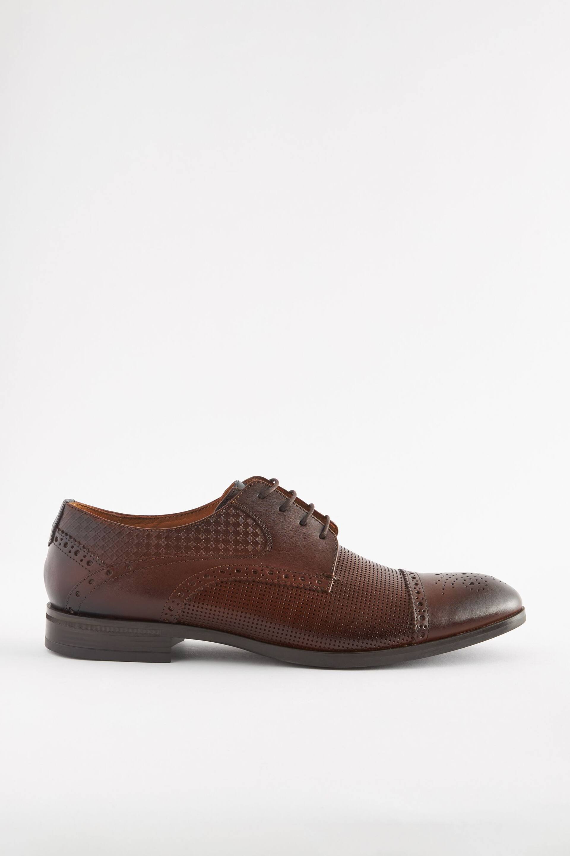 Brown Leather Embossed Brogues Shoes - Image 2 of 7