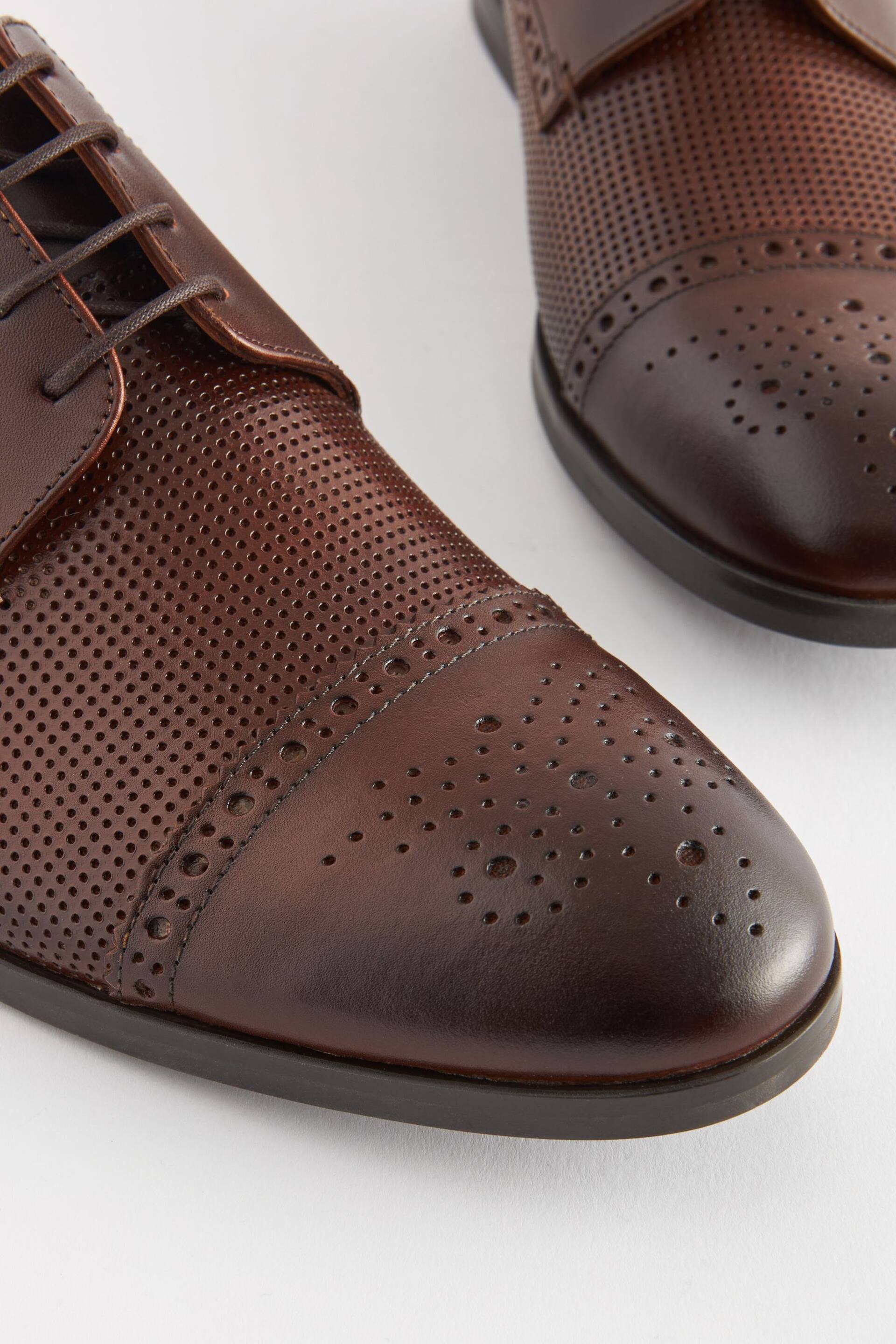 Brown Leather Embossed Brogues Shoes - Image 4 of 7