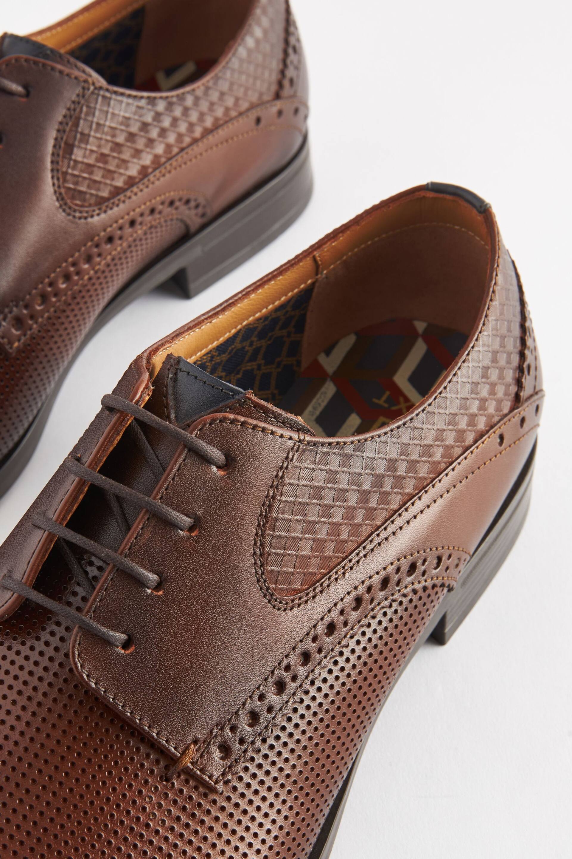 Brown Leather Embossed Brogues Shoes - Image 5 of 7