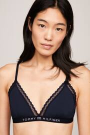 Tommy Hilfiger Blue Tonal Logo Lace Unlined Triangle Bralette - Image 1 of 1