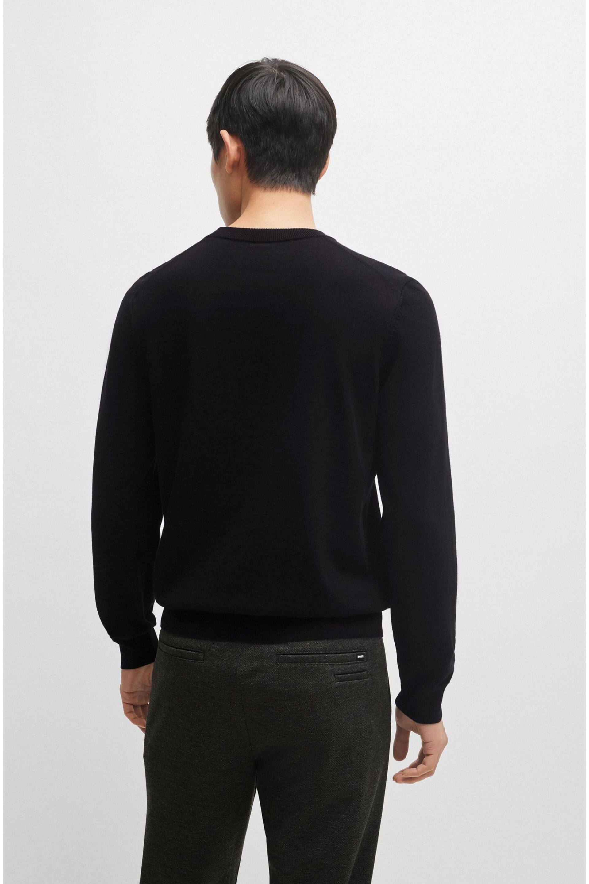 BOSS Black V-Neck Sweater in Cotton With Embroidered Logo - Image 2 of 5