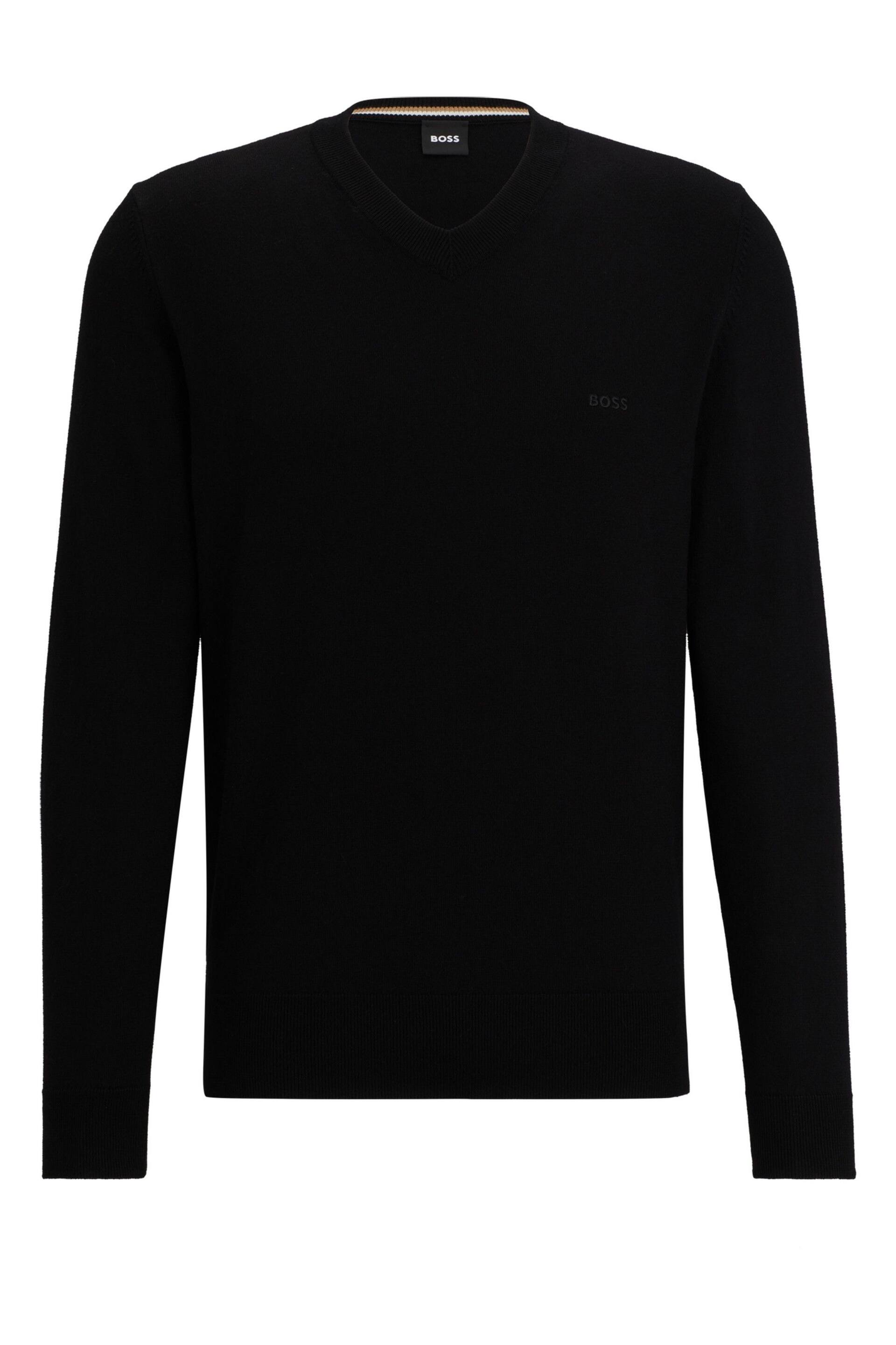 BOSS Black V-Neck Sweater in Cotton With Embroidered Logo - Image 5 of 5