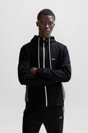 BOSS Black Stretch Cotton Contrast Zip Up Tracksuit Hoodie - Image 1 of 5