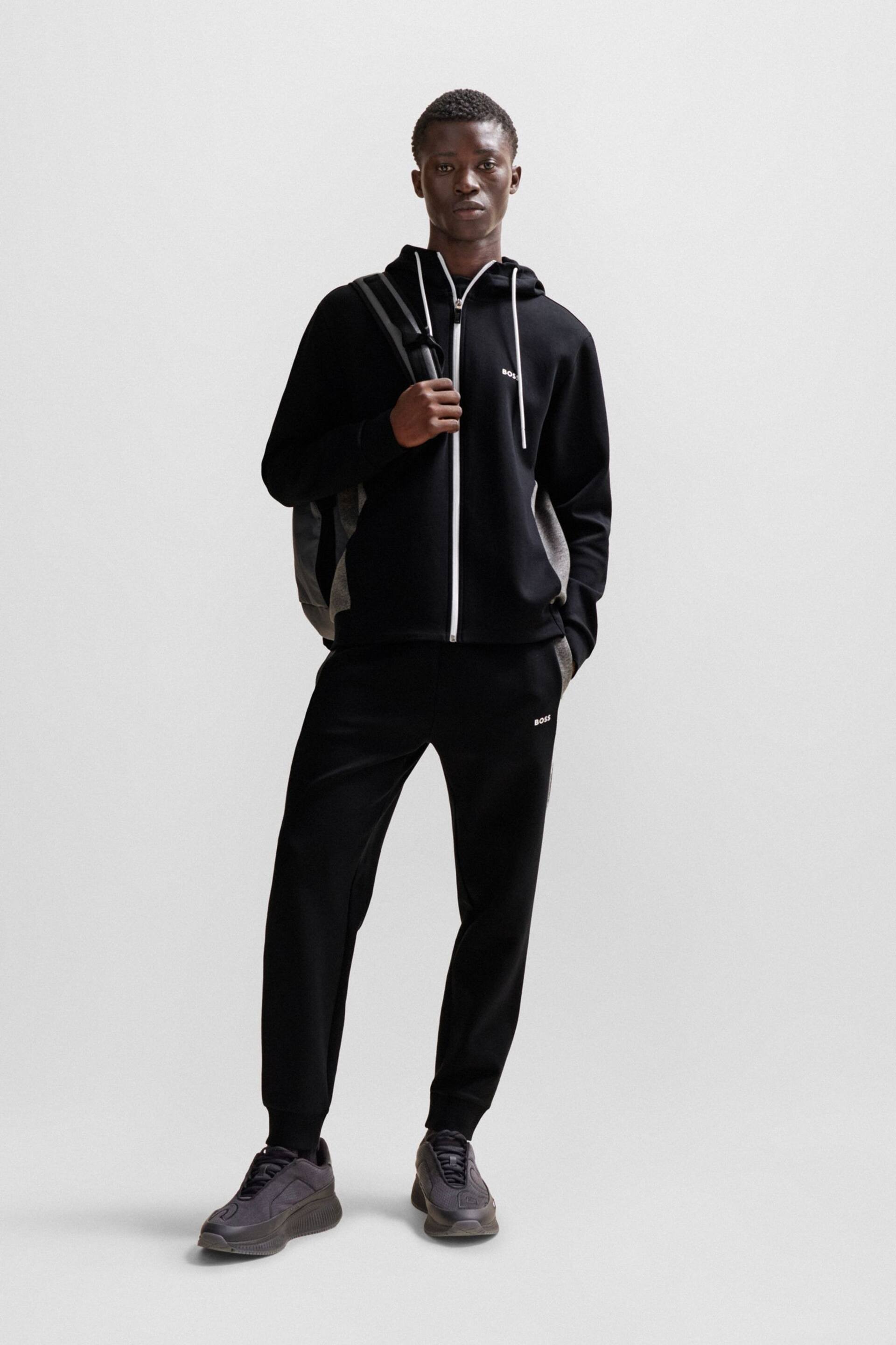 BOSS Black Stretch Cotton Contrast Zip Up Tracksuit Hoodie - Image 3 of 5