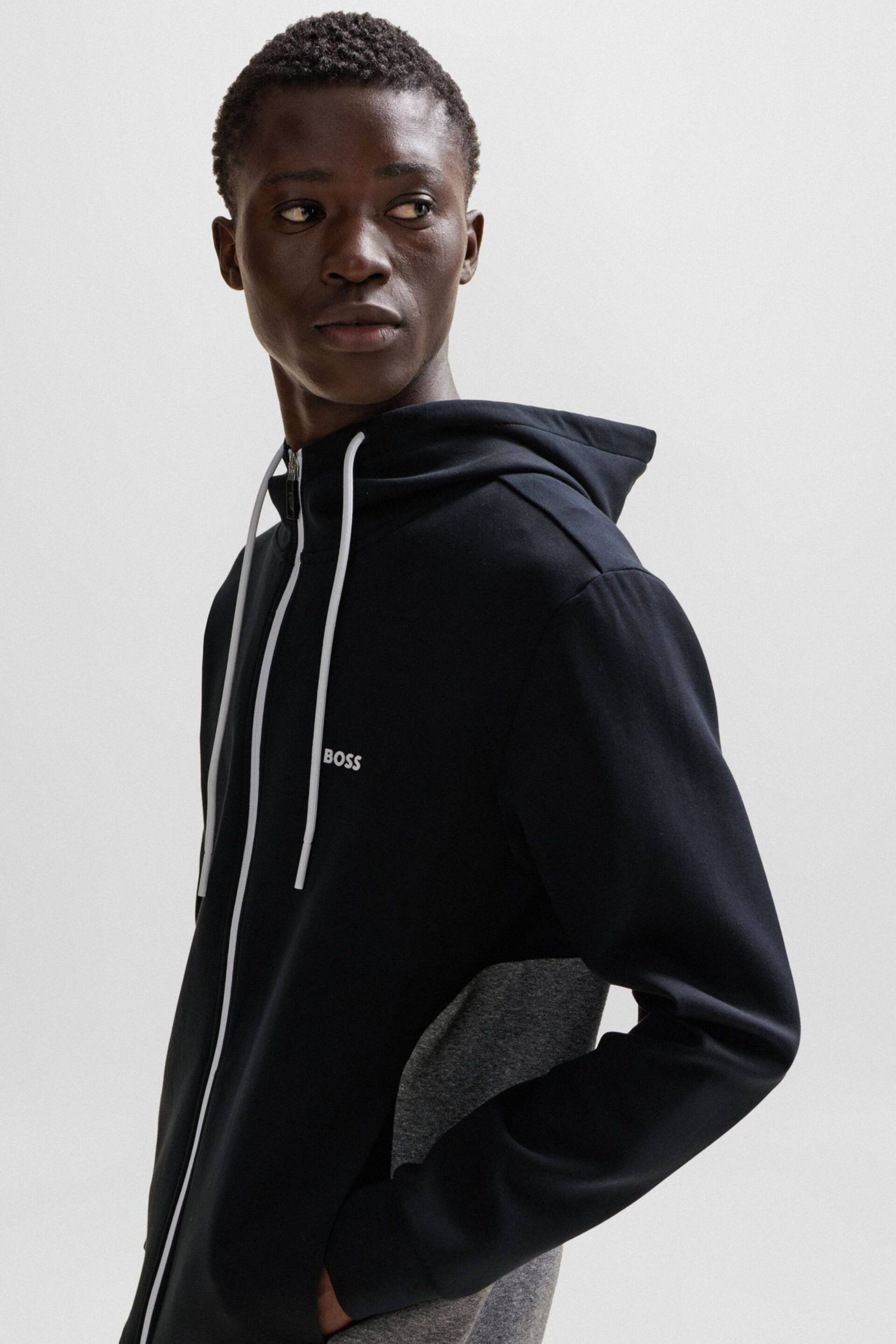 BOSS Black Stretch Cotton Contrast Zip Up Tracksuit Hoodie - Image 4 of 5