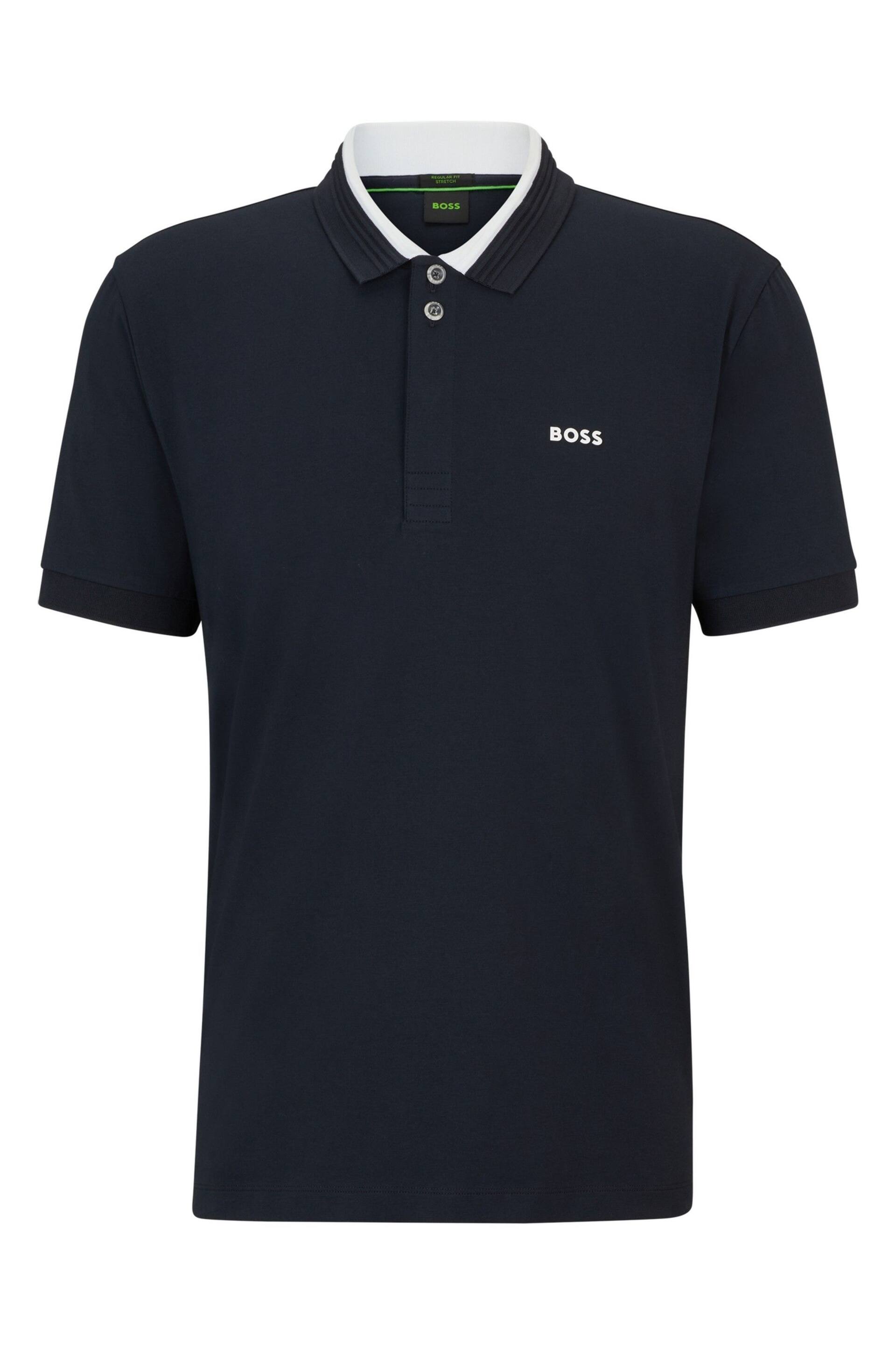 BOSS Dark Blue 3D Stripe Colar Stretch Polo Shirt - Image 3 of 3