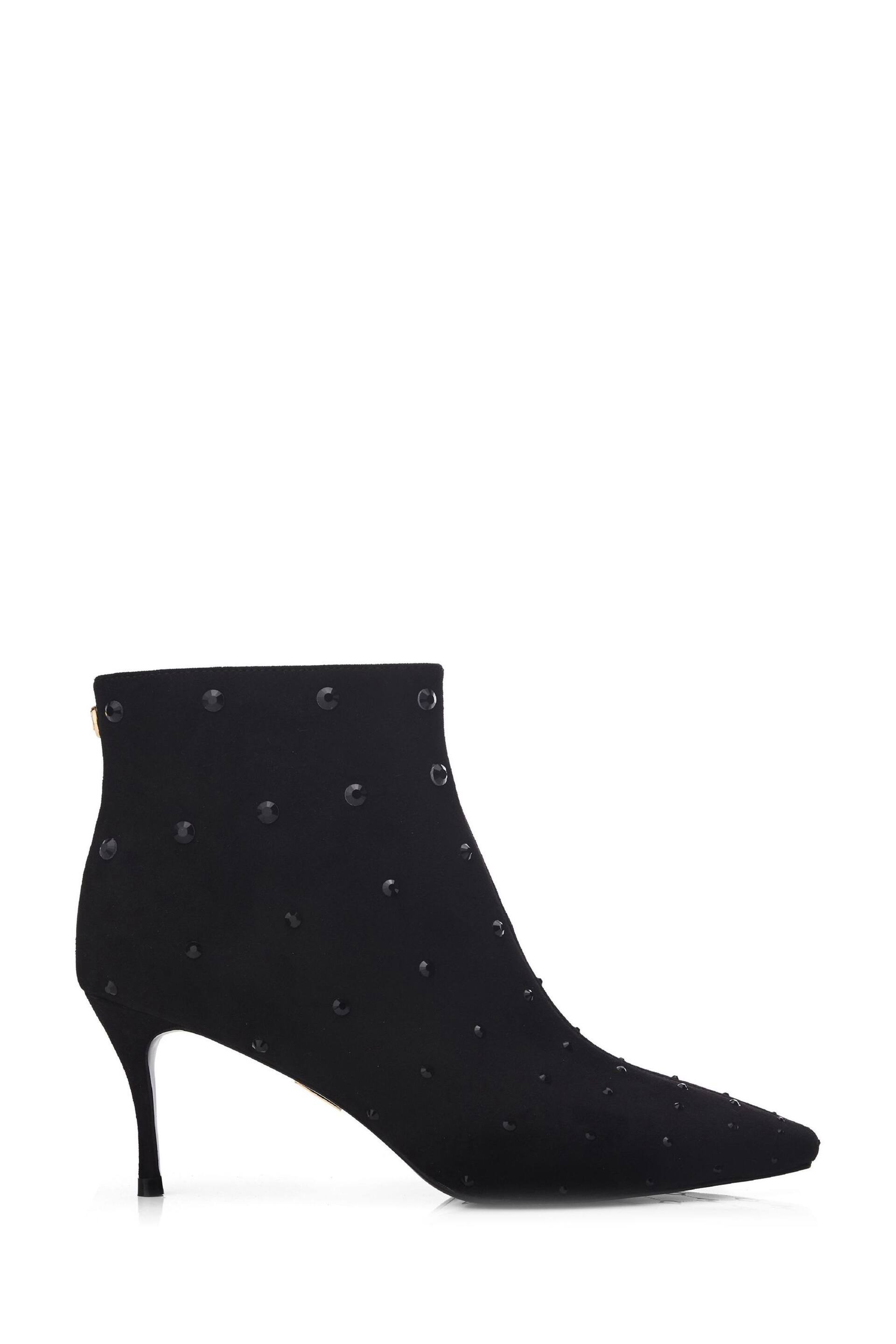 Moda in Pelle Wenoa Sq Toe Kitten Heel Crystal Stone Ankle Black Boots - Image 2 of 5
