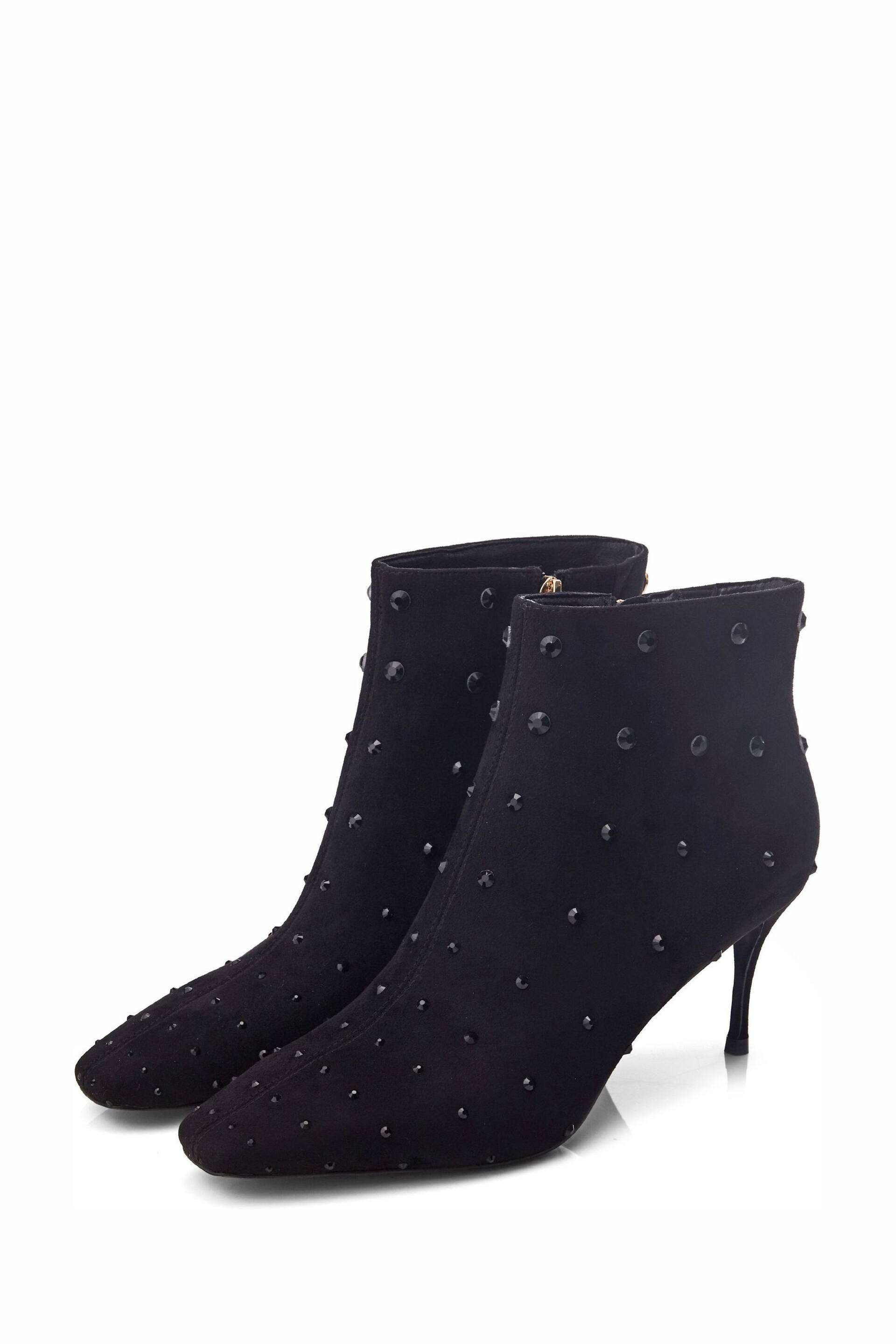Moda in Pelle Wenoa Sq Toe Kitten Heel Crystal Stone Ankle Black Boots - Image 4 of 5