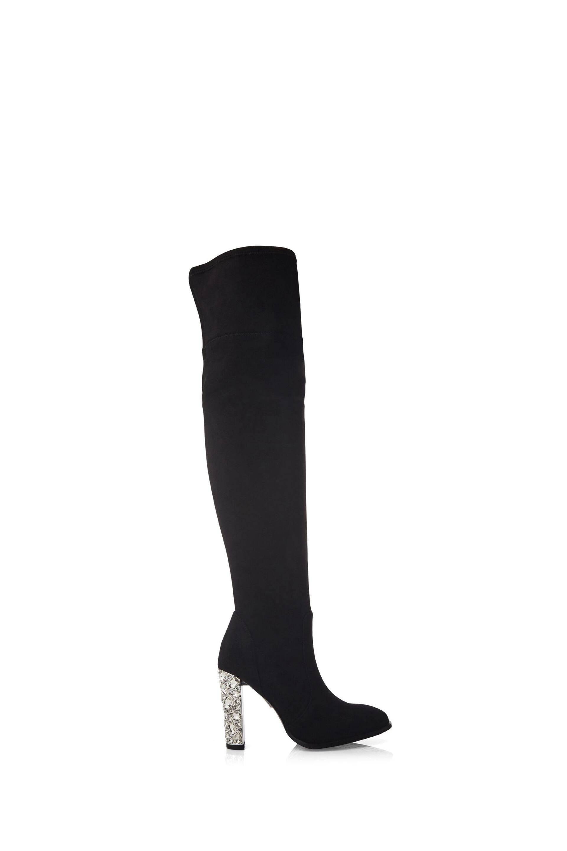 Moda in Pelle Zamaria Over Knee Microsude Black Boots With Feature Heel - Image 1 of 4