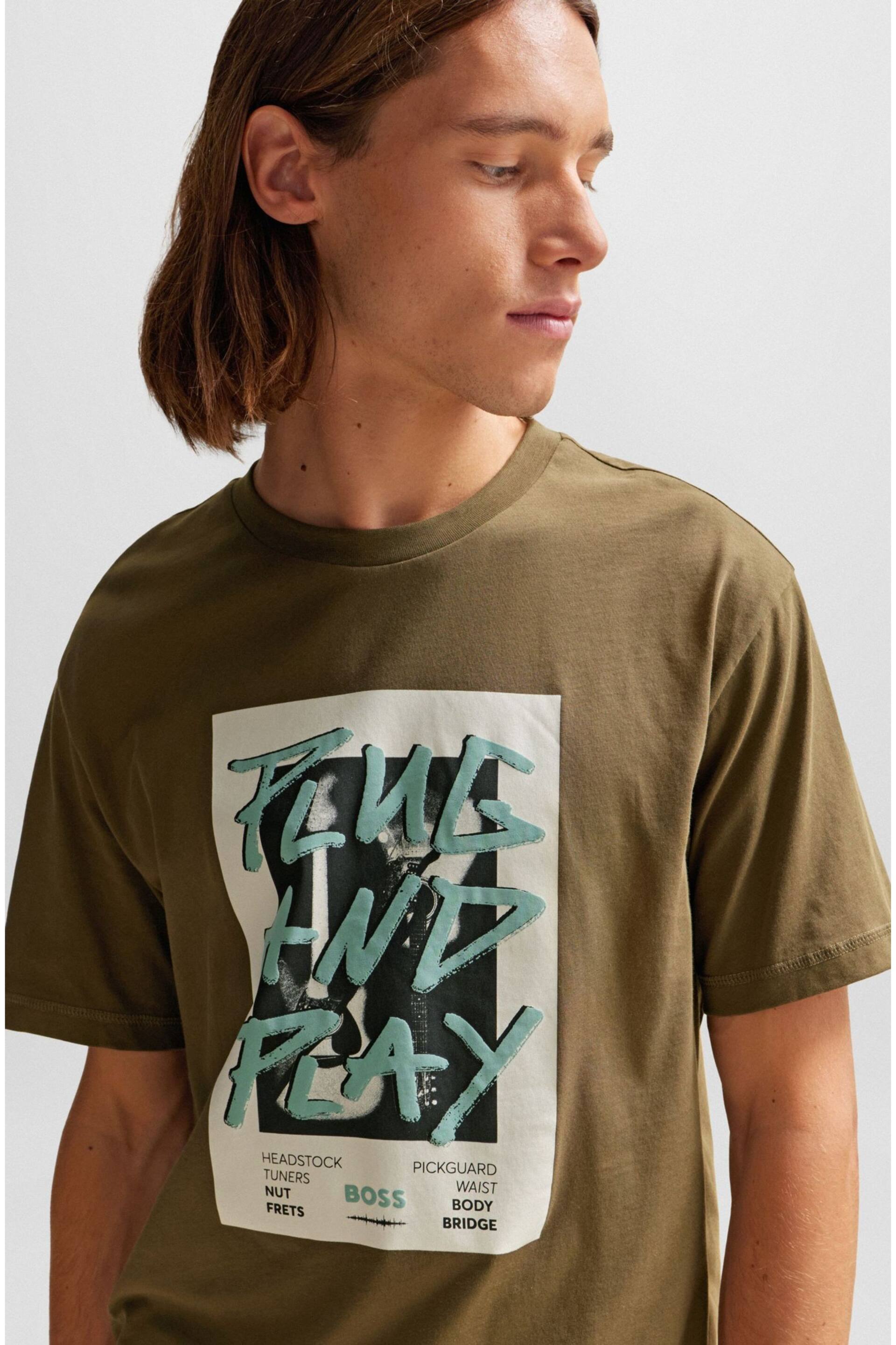 BOSS Khaki Green Cotton-Jersey Regular-Fit T-Shirt With Seasonal Artwork - Image 1 of 5