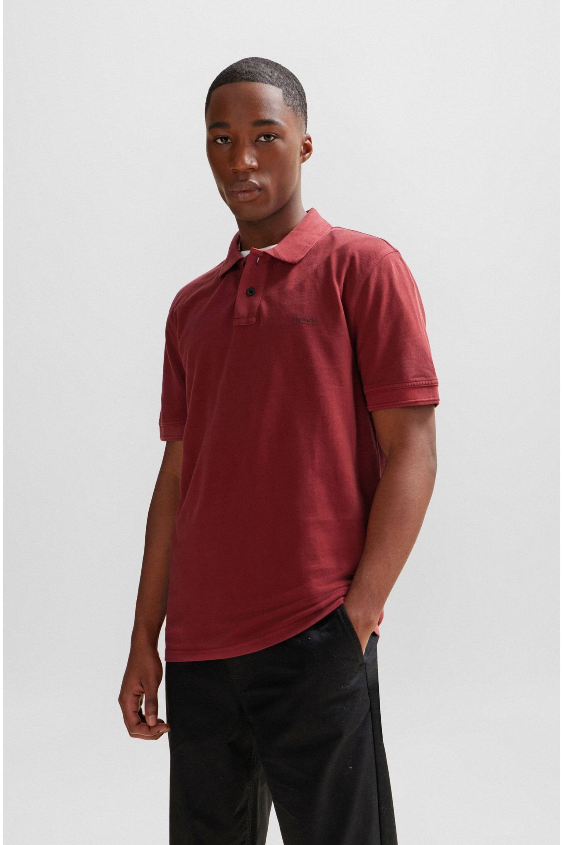 BOSS Red Cotton Pique Polo Shirt - Image 1 of 5