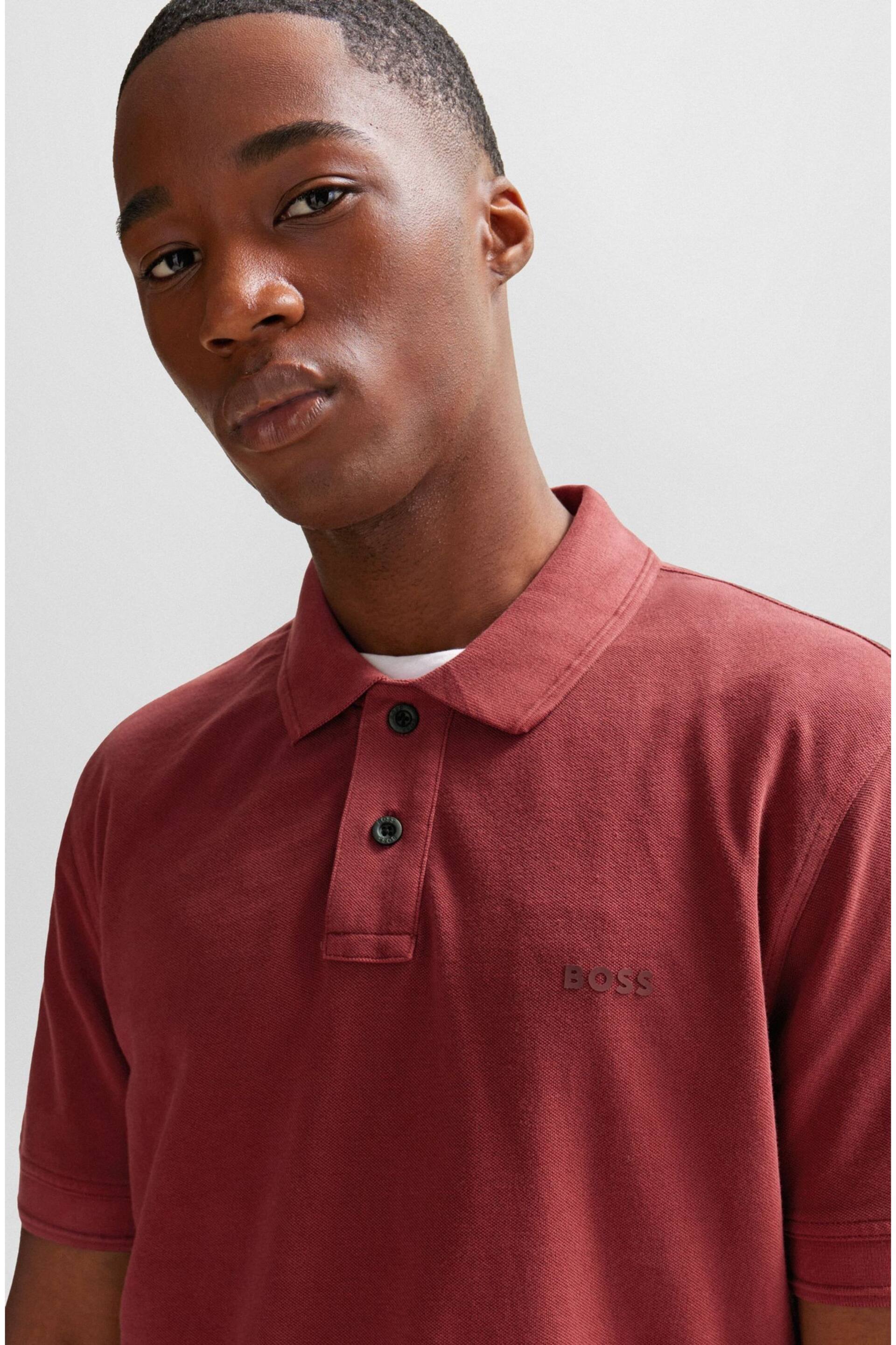 BOSS Red Cotton Pique Polo Shirt - Image 4 of 5