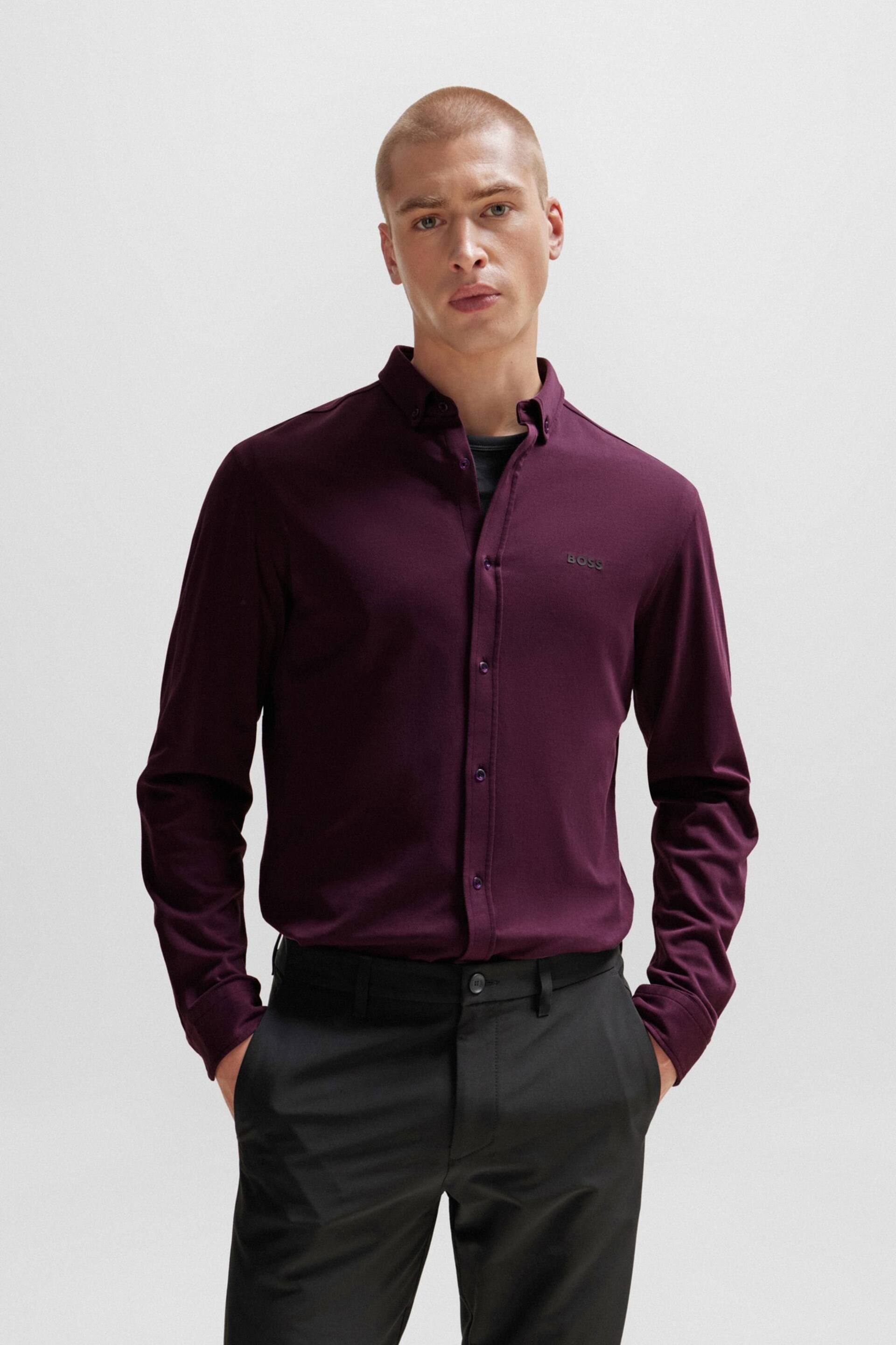 BOSS Purple Cotton Pique Regular Fit Shirt - Image 1 of 6