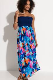 Pour Moi Blue Strapless Shirred Bodice Maxi Beach Dress - Image 1 of 4
