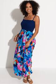 Pour Moi Blue Strapless Shirred Bodice Maxi Beach Dress - Image 2 of 4
