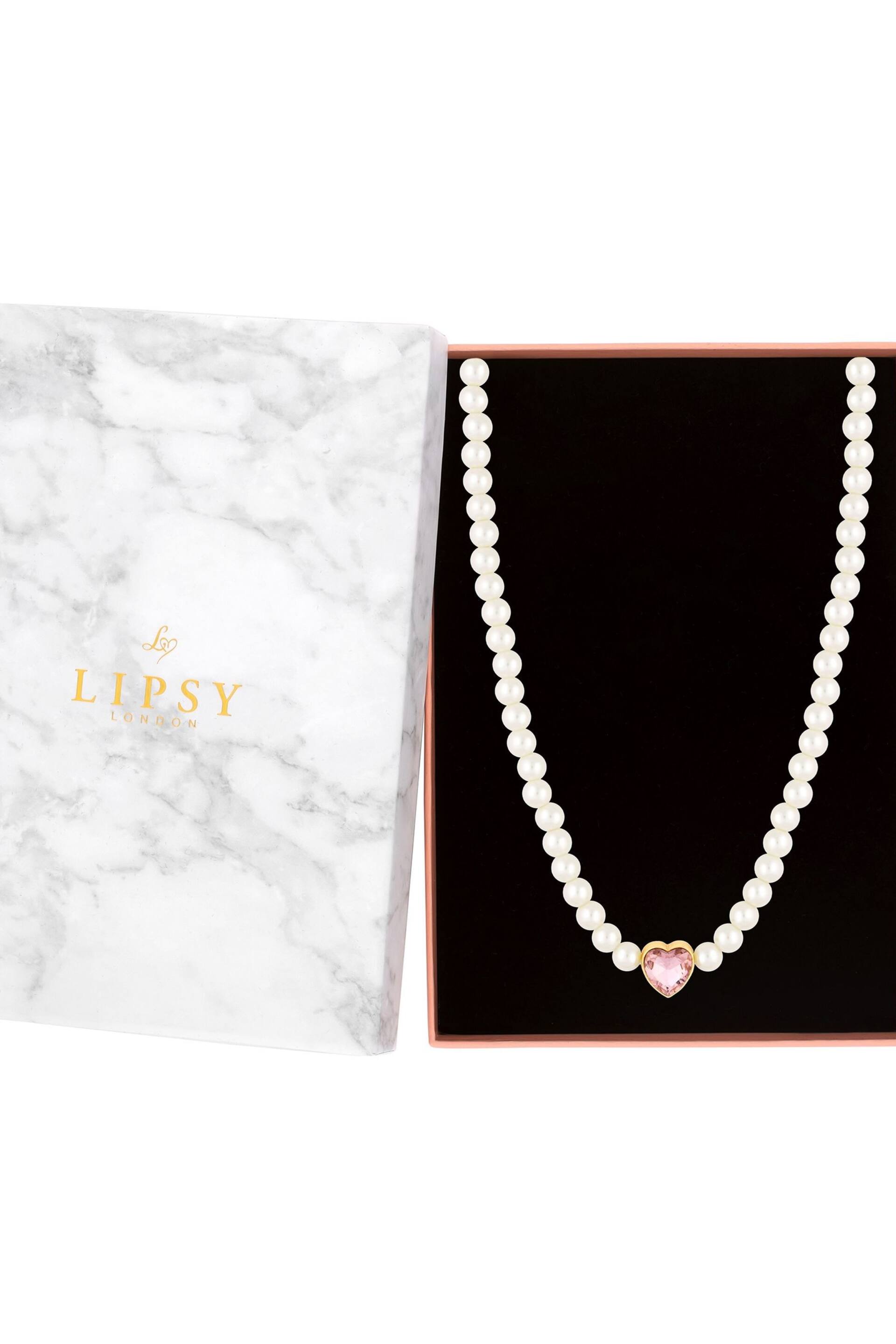 Lipsy Jewellery Gold Tone Pearl Heart Choker Gift Boxed Necklace - Image 1 of 4